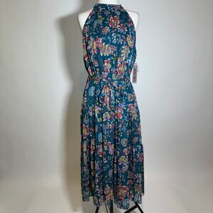 NWT Nanette Lepore Deep Lake Floral Yin Shadow Halter Maxi Dress Womens Size 14